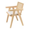 AGATHE Hevea Wood Armchair with White Fabric Seat and Rattan Backrest