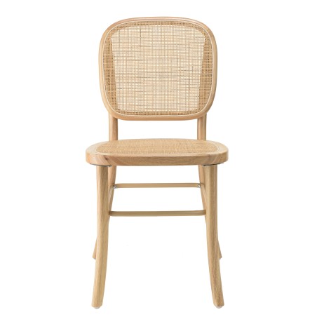 AGATHE Hevea Wood Chair with Natural Rattan Backrest and Seat