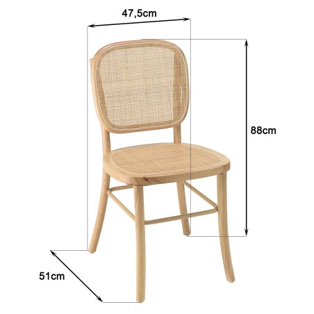 AGATHE Hevea Wood Chair with Natural Rattan Backrest and Seat