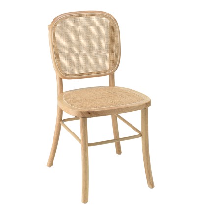 AGATHE Hevea Wood Chair with Natural Rattan Backrest and Seat