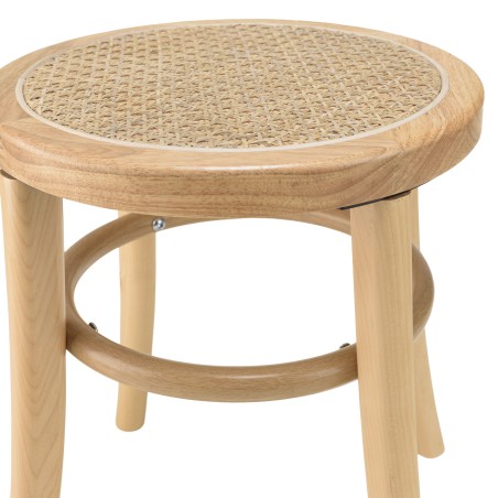 AGATHE Hevea Wood Stool with Natural Rattan Seat