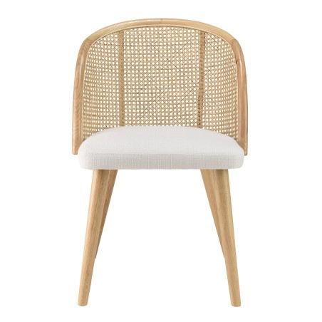 AGATHE Hevea Wood Chair with Rounded Rattan Backrest
