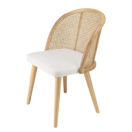 AGATHE Hevea Wood Chair with Rounded Rattan Backrest