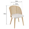 Chaise AGATHE bois d'Hévéa tissu blanc rotin