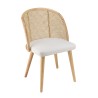 Chaise AGATHE bois d'Hévéa tissu blanc rotin