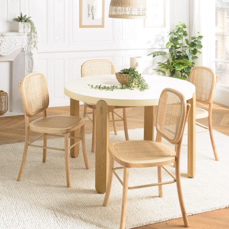 AGATHE Hevea Wood Chair with Natural Rattan Backrest and Seat