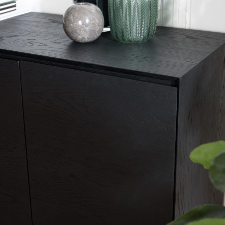 MAXENDRE Black Sideboard with 4 Doors, 6 Shelves and Metal Legs