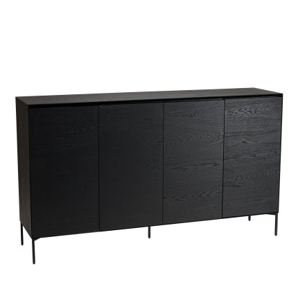 MAXENDRE Black Sideboard with 4 Doors, 6 Shelves and Metal Legs