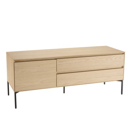 MAXENDRE - Natural TV Stand with 1 Door, 2 Drawers and Black Metal Legs