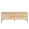 MAXENDRE - Natural TV Stand with 1 Door, 2 Drawers and Black Metal Legs