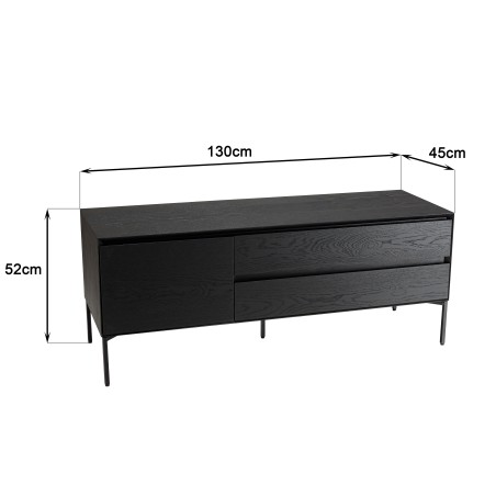MAXENDRE Black TV Stand with 1 Door, 2 Drawers and Black Metal Legs