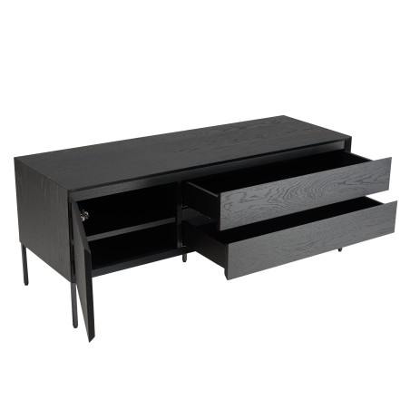 Meuble TV MAXENDRE noir 1 porte 2 tiroirs