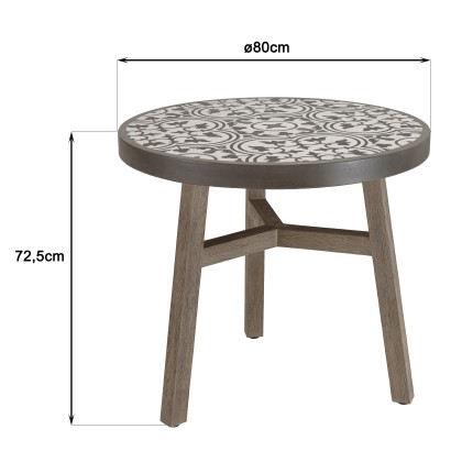 Table à manger ronde GREGOIRE en chêne grisé 80x80cm