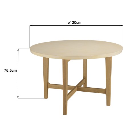 GREGOIRE Round Dining Table in Oak 120x120cm with Beige Concrete Top