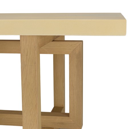 Table basse GREGOIRE rect. 128x64cm pied cubique chêne plateau béton