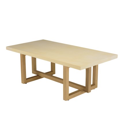 Table basse GREGOIRE rect. 128x64cm pied cubique chêne plateau béton