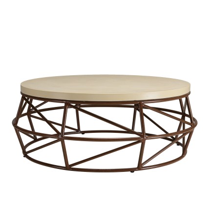 Table basse GREGOIRE 100x100cm en béton beige et acier rouille