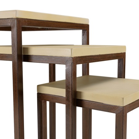 GREGOIRE - Set of 3 Square Nesting Tables with Steel Legs and Concrete Tops