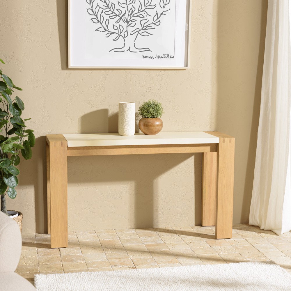 Console GREGOIRE - Chêne naturel et béton beige 135x40cm Console GREGOIRE - Chêne naturel et béton beige 135x40cm