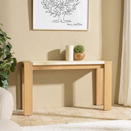 GREGOIRE Natural Oak Console Table 135x40cm - Beige Concrete Top