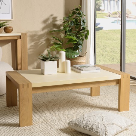 GREGOIRE Rectangular Oak Coffee Table 122x70cm - Beige Concrete Top