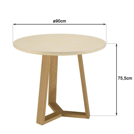 Table à manger ronde GREGOIRE 90x90cm chêne et béton