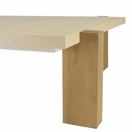 Table basse carrée GREGOIRE 114x114cm - Béton beige et bois de chêne