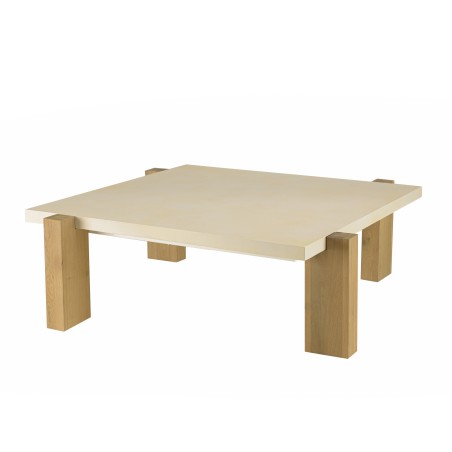 Table basse carrée GREGOIRE 114x114cm - Béton beige et bois de chêne