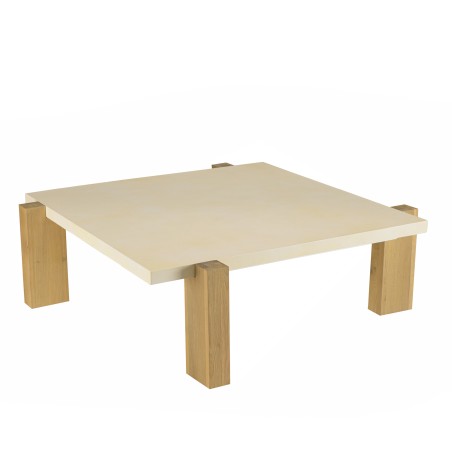 Table basse carrée GREGOIRE 114x114cm - Béton beige et bois de chêne