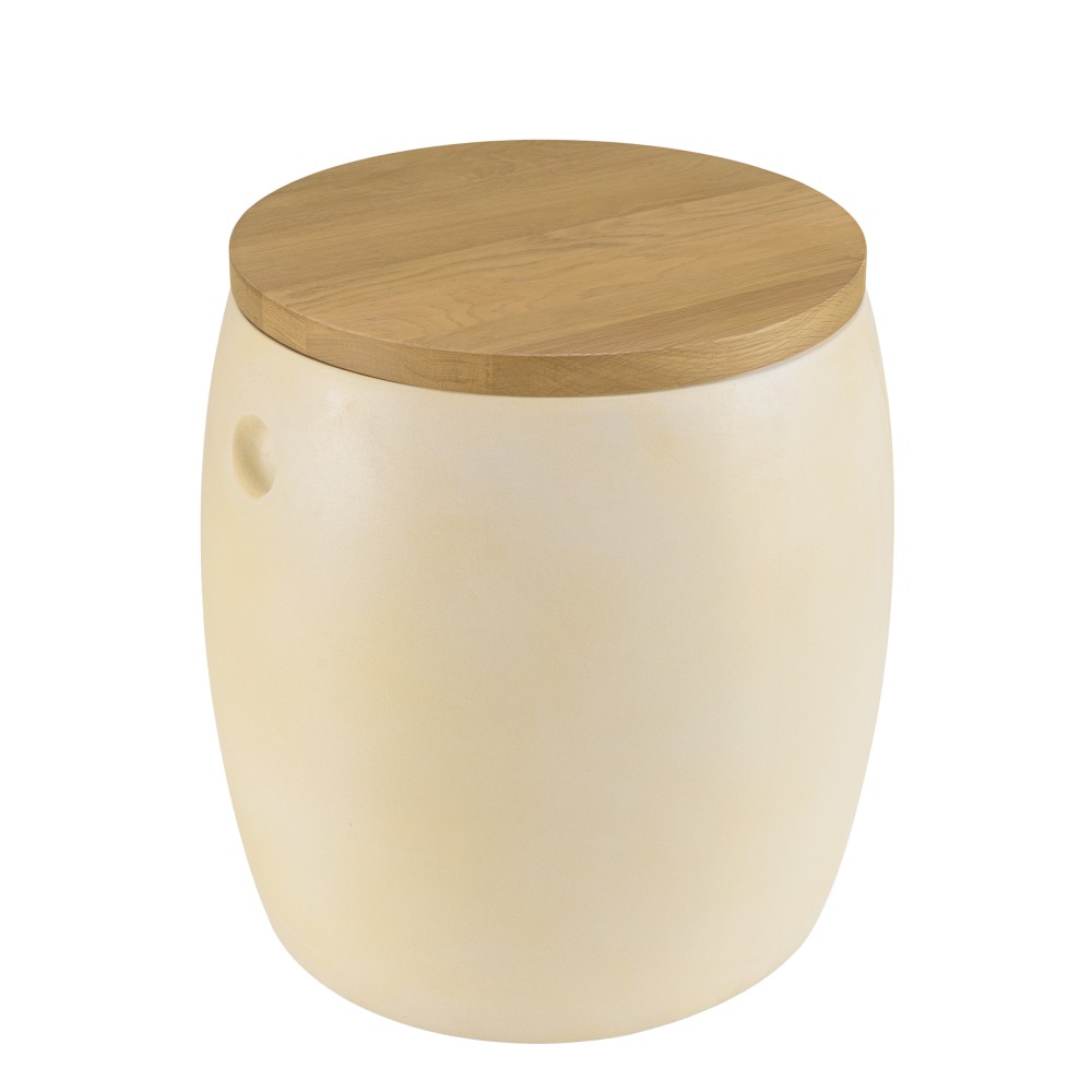 Tabouret GREGOIRE en béton beige et chêne naturel Tabouret GREGOIRE en béton beige et chêne naturel