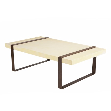 Table basse GREGOIRE rect. 135x76cm acier rouille plateau béton