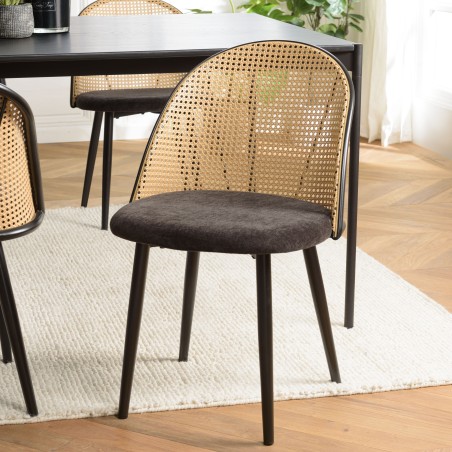 Lot de 2 chaises LEA - Assise tissu noir - Dossier arrondi