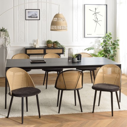 Lot de 2 chaises LEA - Assise tissu noir - Dossier arrondi