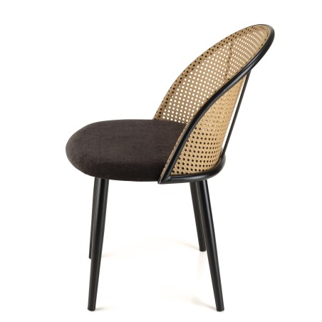 LEA Set of 2 Chairs - Black Fabric Seat and Cane-Effect Backrest