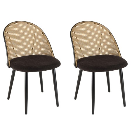 LEA Set of 2 Chairs - Black Fabric Seat and Cane-Effect Backrest