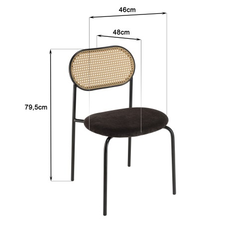 Lot 2 chaises LEA assise tissu noir et dossier cannage