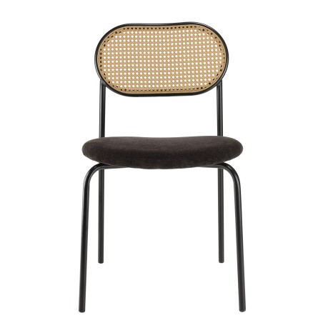 Lot 2 chaises LEA assise tissu noir et dossier cannage