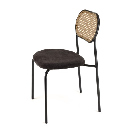 Lot 2 chaises LEA assise tissu noir et dossier cannage