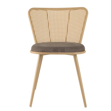 LEA Set of 2 Chairs with Taupe Fabric Seat and Wide Cane-Effect Backrest