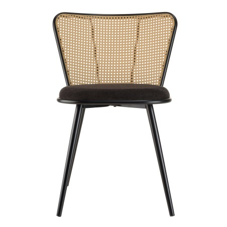 Lot de 2 chaises LEA - Assise tissu noir - Effet cannage