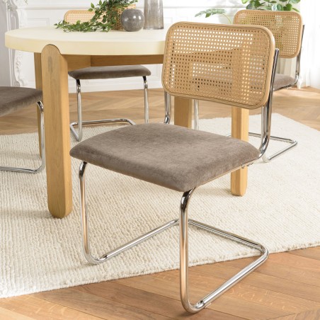 Lot de 2 chaises LEA - Assise tissu taupe et dossier cannage