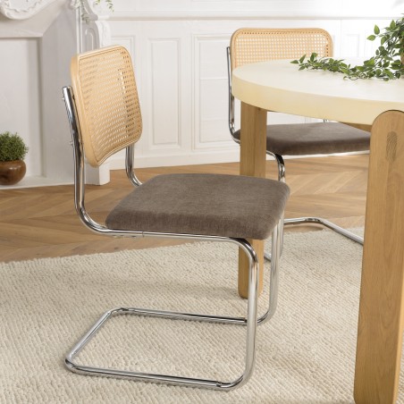 LEA Set of 2 Chairs - Taupe Fabric & Cane Backrest