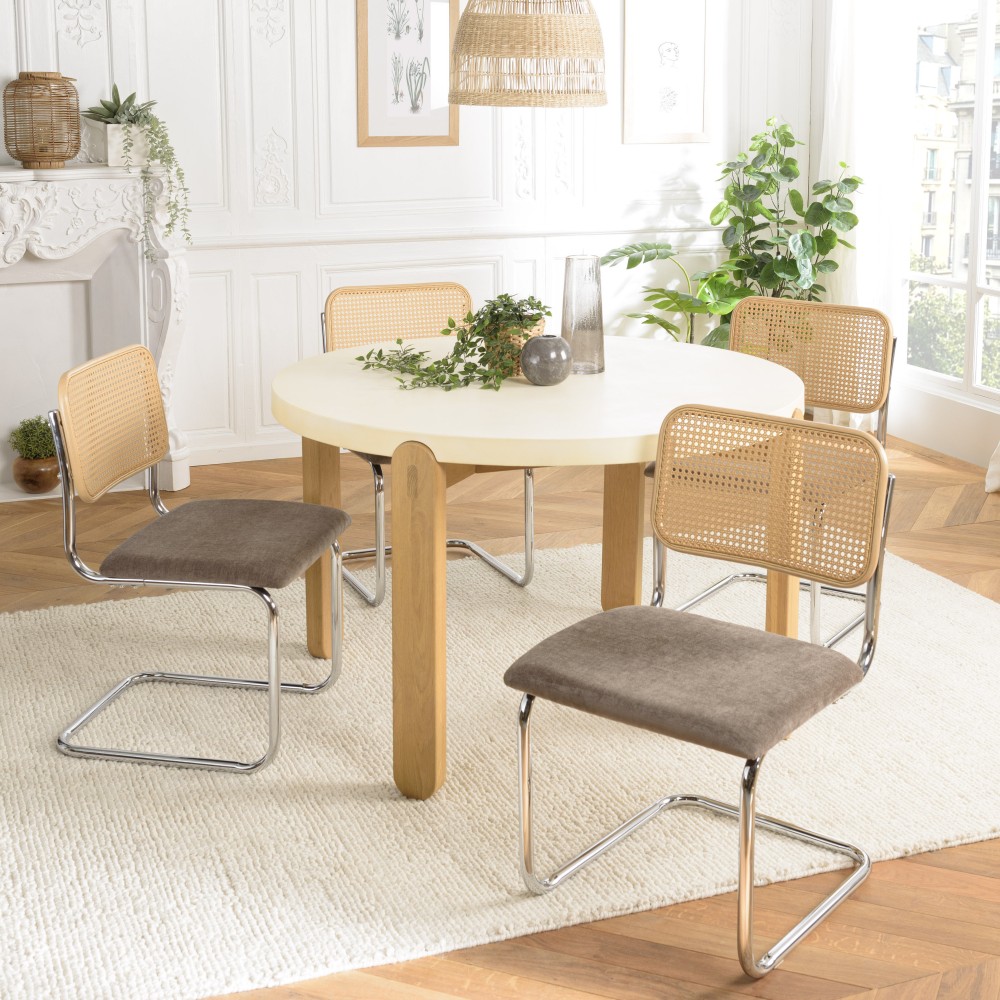 Lot de 2 chaises LEA - Assise tissu taupe et dossier cannage Lot de 2 chaises LEA - Assise tissu taupe et dossier cannage