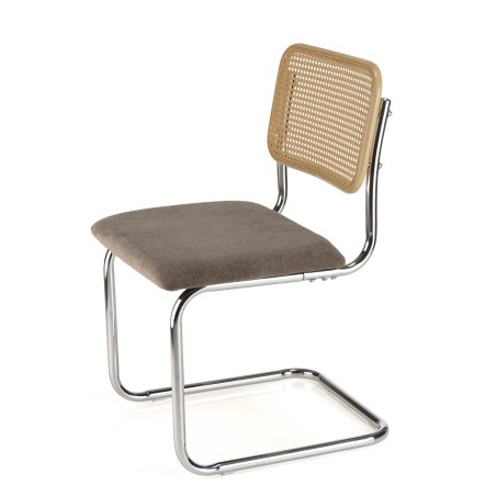 Lot de 2 chaises LEA - Assise tissu taupe et dossier cannage