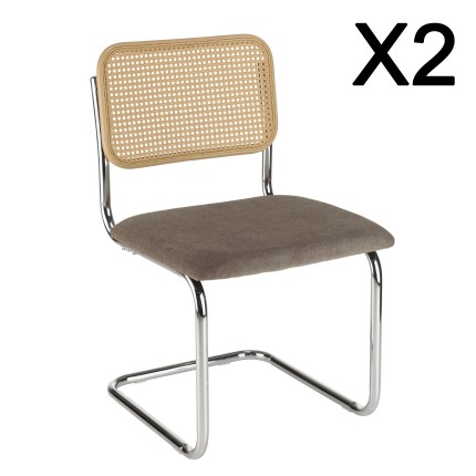 LEA Set of 2 Chairs - Taupe Fabric & Cane Backrest