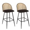 Lot de 2 tabourets de bar LEA - Assise tissu noir - Dossier effet cannage