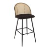 Lot de 2 tabourets de bar LEA - Assise tissu noir - Dossier effet cannage