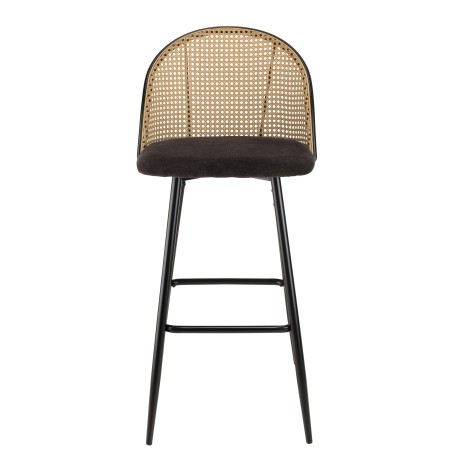 LEA - Set of 2 Bar Stools with Black Fabric and Cane Backrest