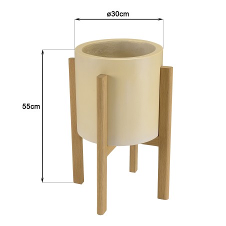 GREGOIRE Beige Concrete Flower Pot on Oak Legs H55cm