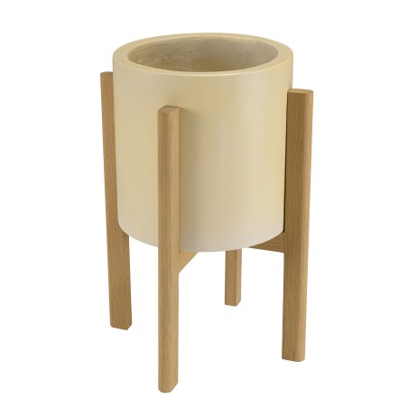 GREGOIRE Beige Concrete Flower Pot on Oak Legs H55cm
